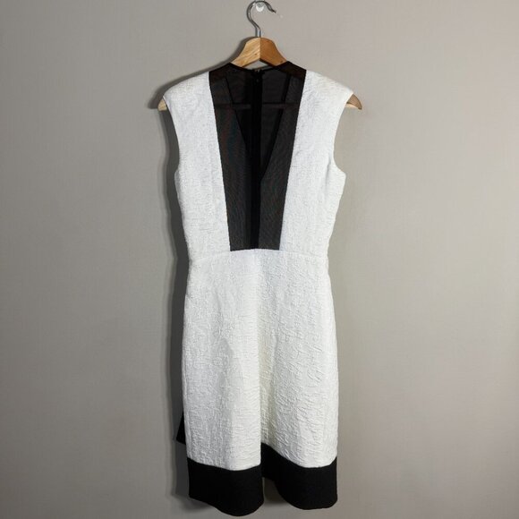 Maje Reese Mesh Paneled Matelasse Mini Dress Womens 1 Small White Black Cocktail - Picture 4 of 12